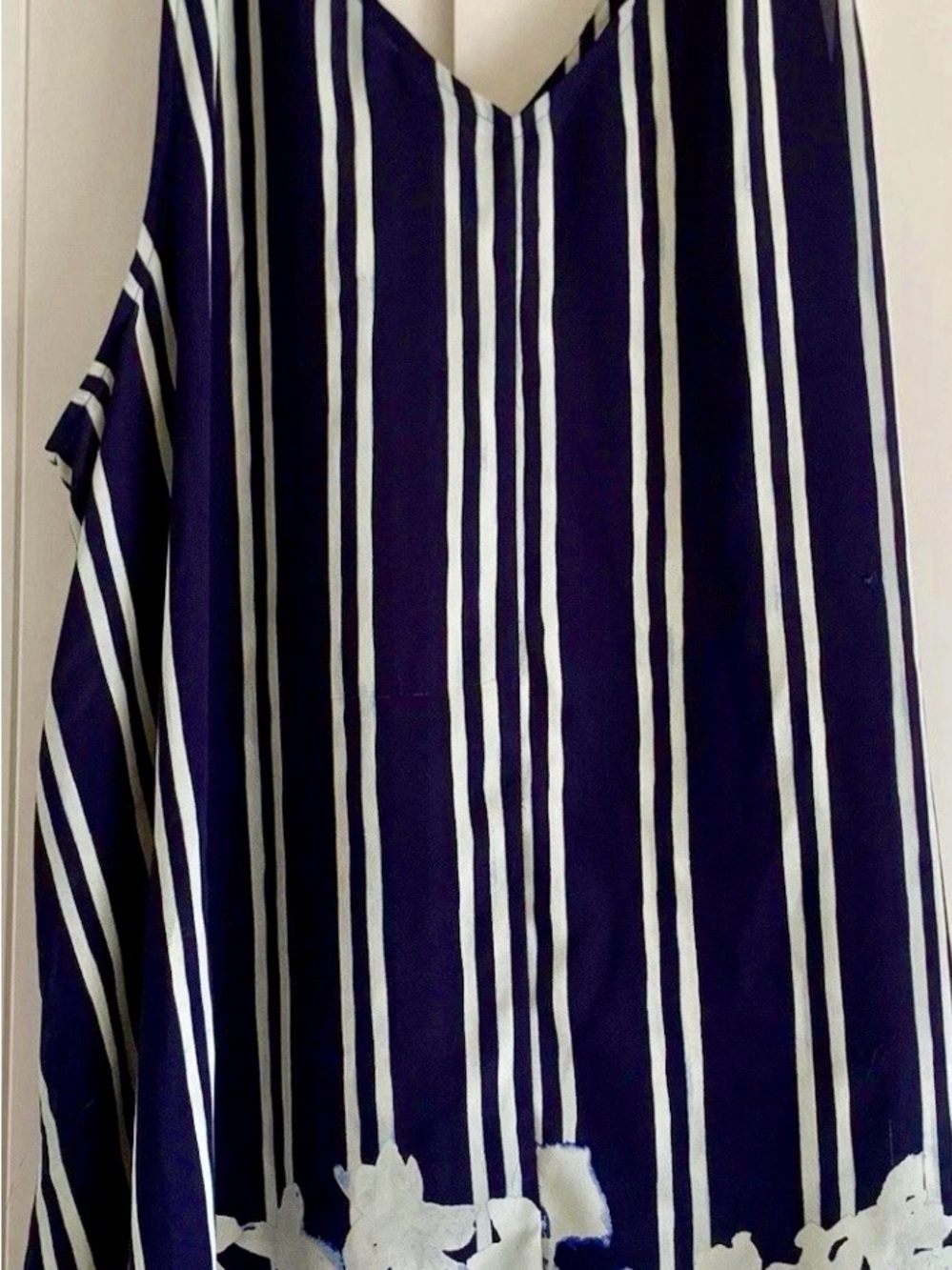 Lane Bryant 24 Navy Striped Floral Sleeveless Blouse Plus Size